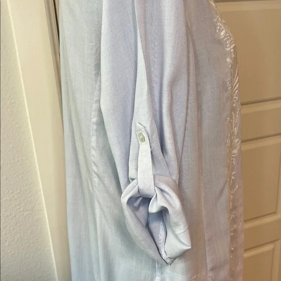 J.Jill Blue and White Embroidered Dress Button Down Pockets Size Medium - Picture 5 of 9